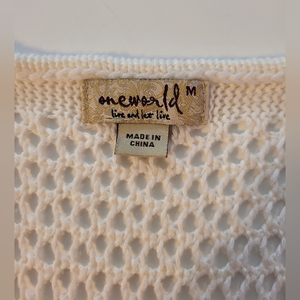 Oneworld Live and Let Live Loose Knit Crochet Top - Picture 7 of 8